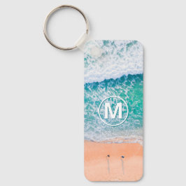 Strandwaagen, weißes Monogramm im Kreis Schlüsselanhänger
