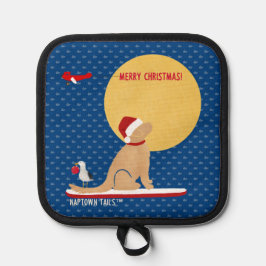 Strandwale Surfen Golden Santa Dog Untersetzer Topflappen