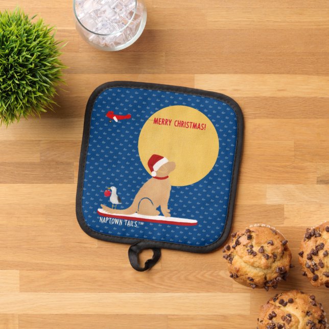 Strandwale Surfen Golden Santa Dog Untersetzer Topflappen (Oben Unten)