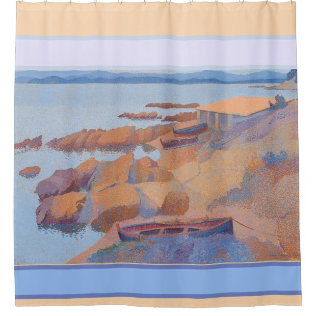 Strandwasser und Boote - französische Kunst Duschvorhang (Vorderseite)