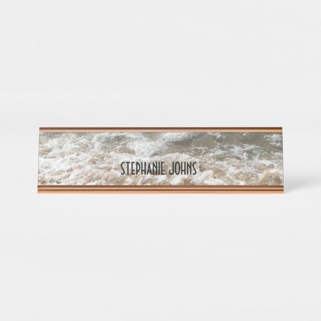Strandwasser-Wave Monogram-Individuelle Name-Gesch Schreibtischnamensplakette (Vorderseite )
