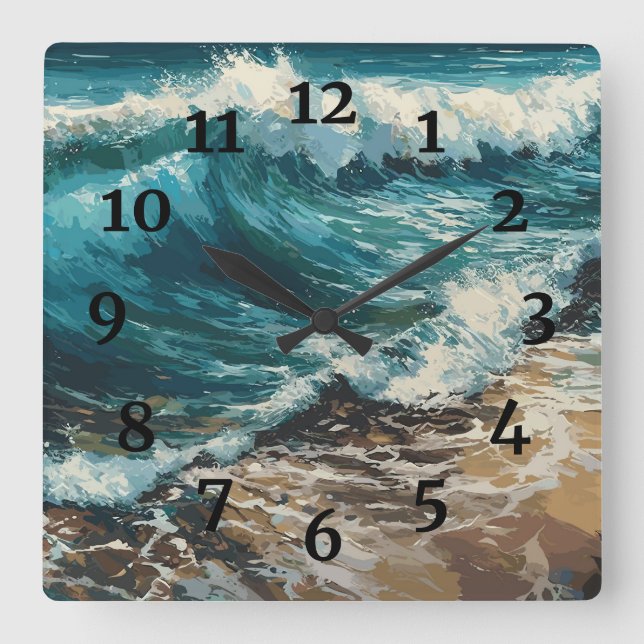 Strandwaves und Sandmalerei Quadratische Wanduhr (Vorderseite)