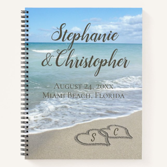 StrandWedding Monogram Herz in Sand Notizbuch (Vorderseite)