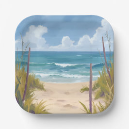 Strandweg | Ozean Aquarell Küstenmalerei Pappteller