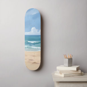 Strandweg Ozean-Aquarell-Küstenmalerei Skateboard