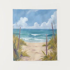 Strandweg | Ozean Aquarell Küstenmalerei Wandteppich