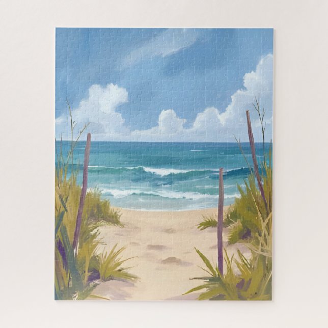 Strandweg | Ozean-Wasserfarbe-Küstenbild (Vertikal)