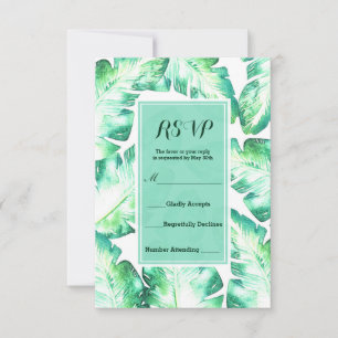 Strandweiß und grüne tropische Blätter RSVP-Antwor RSVP Karte