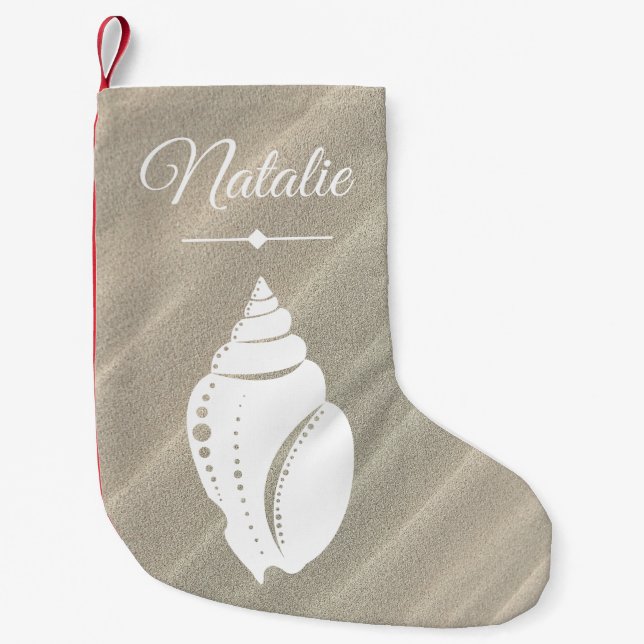 Strandweiße Seashell-Sanddünen u. Name Kleiner Weihnachtsstrumpf (Vorderseite)