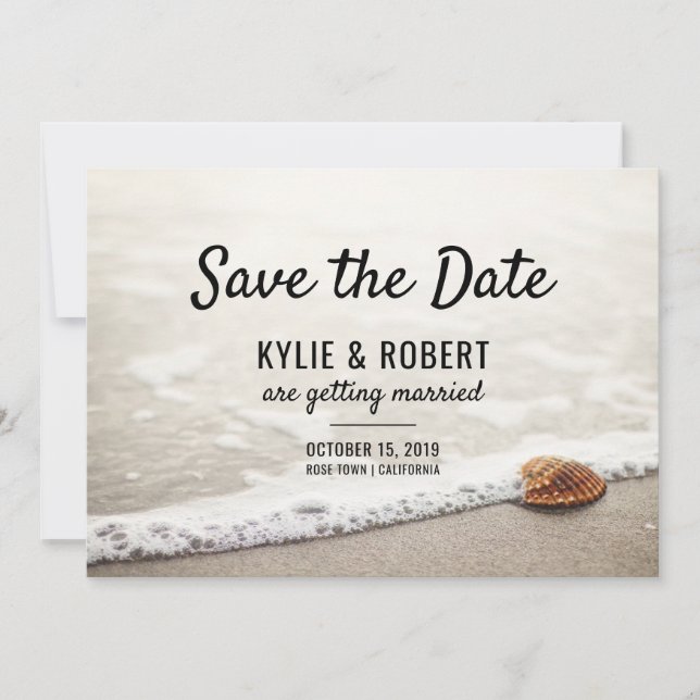 Strandwellen Hochzeiten retten das Datum Einladung (Vorderseite)