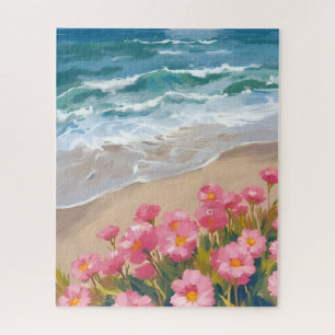 Strandwellen Wasserfarbe Rosa Floral Ufer Malerei