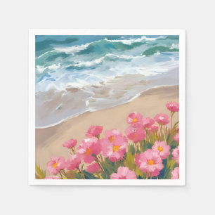 Strandwellen Wasserfarbe Rosa Floral Ufer Malerei Serviette
