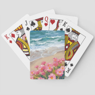 Strandwellen Wasserfarbe Rosa Floral Ufer Malerei Spielkarten