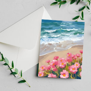 Strandwellen Wasserfarbe Rosa Florale Malerei Kart