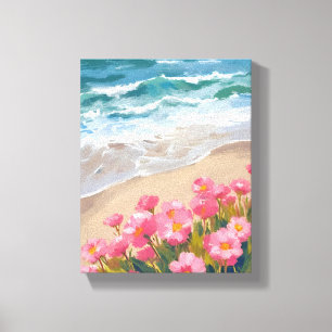 Strandwellen Wasserfarbe Rosa Florale Malerei Leinwanddruck