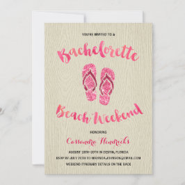 Strandwoche Bachelorette mit rosa Imitaten Glitzer Einladung