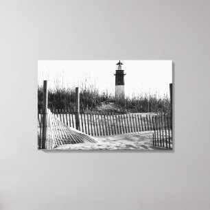 Strandzäune und Leuchtturm Leinwanddruck