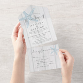 Strandziel Rustikale Hochzeit von Starfish All In One Einladung