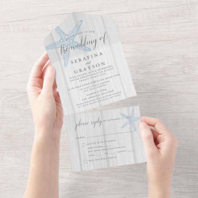 Strandziel Rustikale Hochzeit von Starfish All In One Einladung (Abreißen)