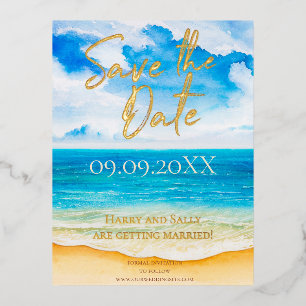 Strandziel Save the Date Wasserfarbe Folie Einladungspostkarte