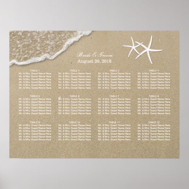Strandziel Starfish Hochzeitstabelle Poster (Vorne)