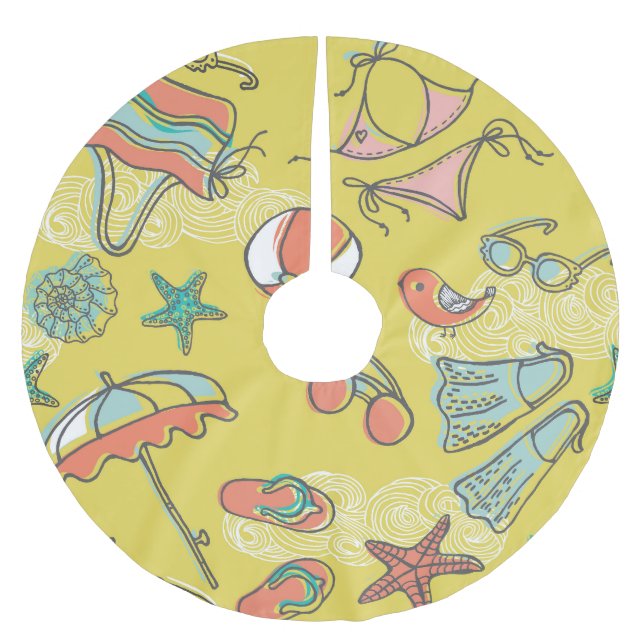 Strandzubehör: Sommernahtloses Muster. Polyester Weihnachtsbaumdecke (Vorderseite)