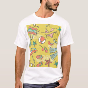 Strandzubehör: Sommernahtloses Muster. T-Shirt