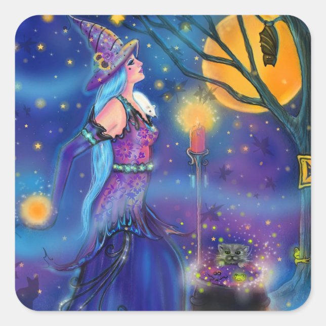 Strange Brew witch by Renee Lavoie  Quadratischer Aufkleber (Vorderseite)