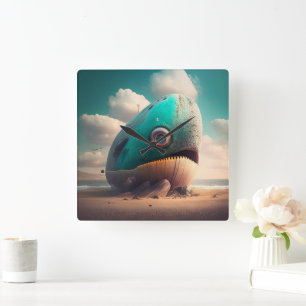 Strange Whale Quadratische Wanduhr