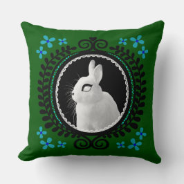 Strange White Bunny: Green, Blue, & Black Kissen