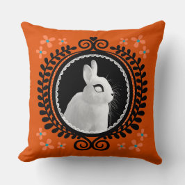 Strange White Bunny: Orange, Teal, & Black Kissen