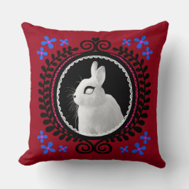 Strange White Bunny: Red, Blue, Pink & Black Kissen