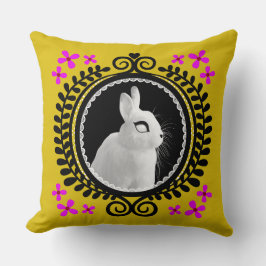 Strange White Bunny: Yellow, Magenta, Red, & Black Kissen
