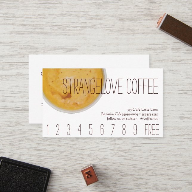 Strangelove Kaffee-Getränk-Loyalität/Lochkarte Treuekarte (Vorderseite/Rückseite Beispiel)