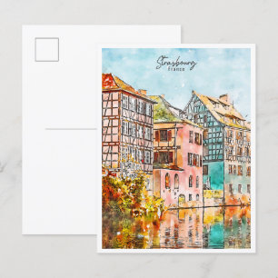 Straßburg Frankreich Jahrgang Reise Aquarell Postkarte