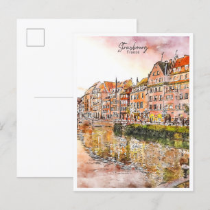 Straßburg Frankreich Jahrgang Reise Aquarell Postkarte