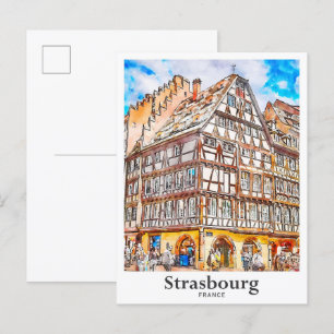 Straßburg Frankreich Reise Wasserfarbe Handgezeich Postkarte
