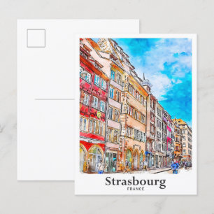 Straßburg Frankreich Reise Wasserfarbe Handgezeich Postkarte