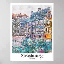 Straßburg Frankreich Reisen Wasserfarben Hand zeic Poster