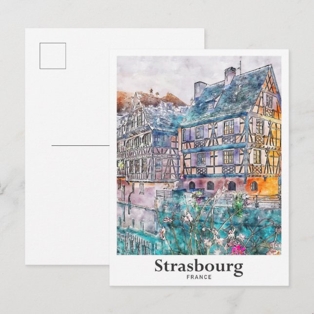 Straßburg Frankreich Reisen Wasserfarben Hand zeic Postkarte (Vorne/Hinten)