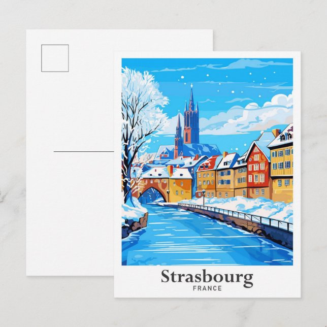 Straßburg Frankreich Vintage Illustration Postkarte (Vorne/Hinten)