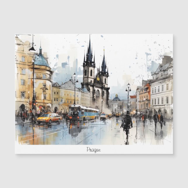 Straße Aquarell Prag Magnetkarte (Vorderseite)