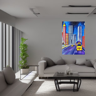 Straße, Autos und Stadt AI Art Poster