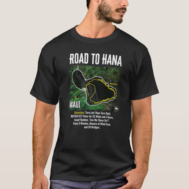 Straße bis Hana Map Maui Island Surfen Hawaiianisc T-Shirt (Vorderseite)