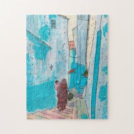 Straße Chefchaouen Marokko Papier Collage Sketch