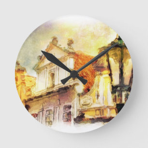 Straße im alten Teil von Prag Runde Wanduhr