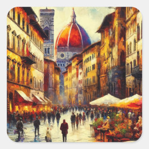 Straße in Florenz, Italien mit Duomo-Gemälde Quadratischer Aufkleber