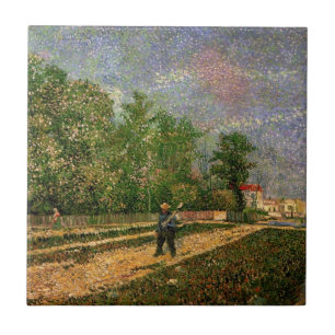 Straße in Paris mit Bauer von Vincent van Gogh Fliese
