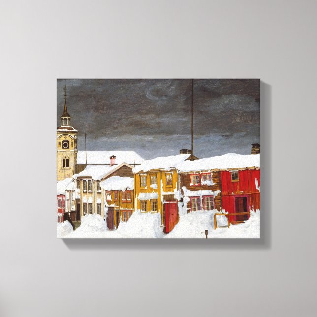 Straße in Røros im Winter Barn House Harald Sohlbe Leinwanddruck (Vorderseite)