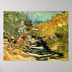 Straße in Saint-Rémy mit Figur von Vincent van Gog Poster